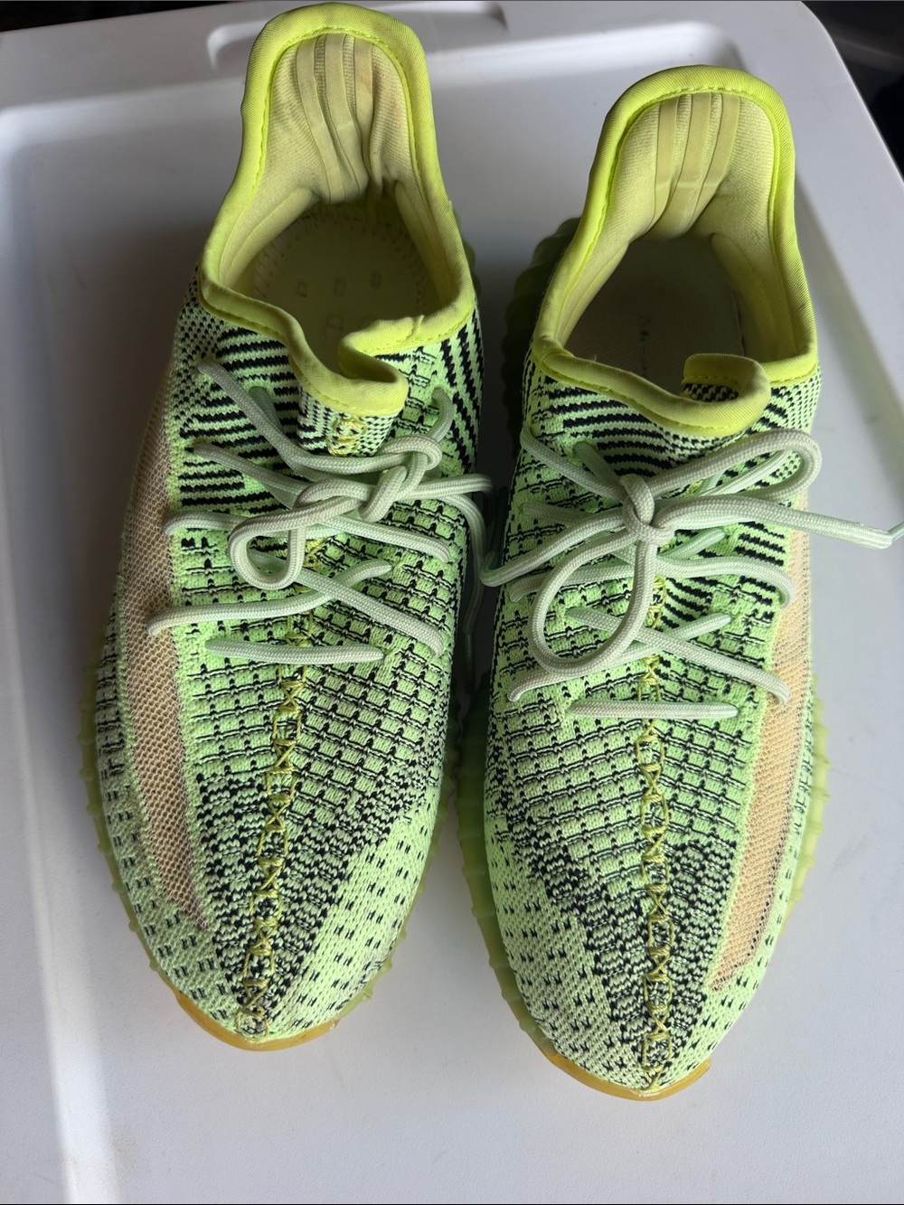 adidas Women's Neon Yellow and Black Knit Lace-Up Sneakers